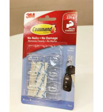 3M 17006- Mini Hooks with Command Adhesive- 6 pcs. Holds up to 0.5 lb. (225gm)