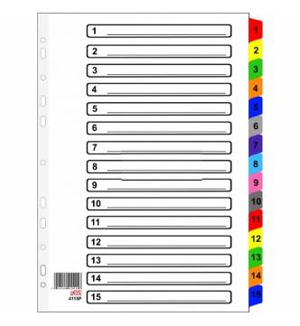 A4 1 to 15 Filing Divider with color tap,ifax 4115