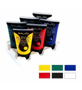 Acrylic Colour Paint 6 Colours set. Pentel WA2T6