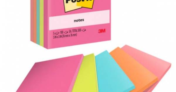 Post it Removable Note Pad 3 in x 3 in 3M 654-5AN Brilliant Color